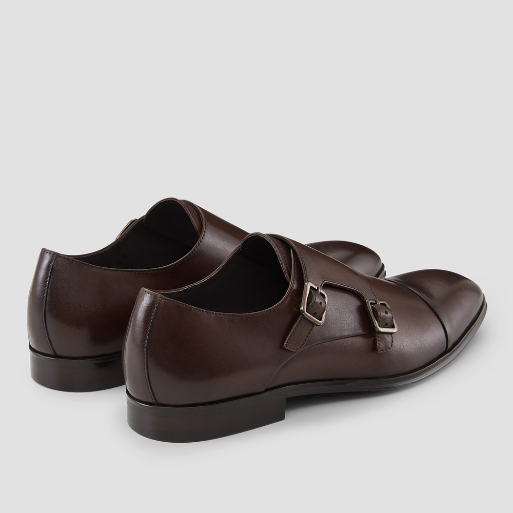 Batley Brown Monk Strap Shoes - Aquila
