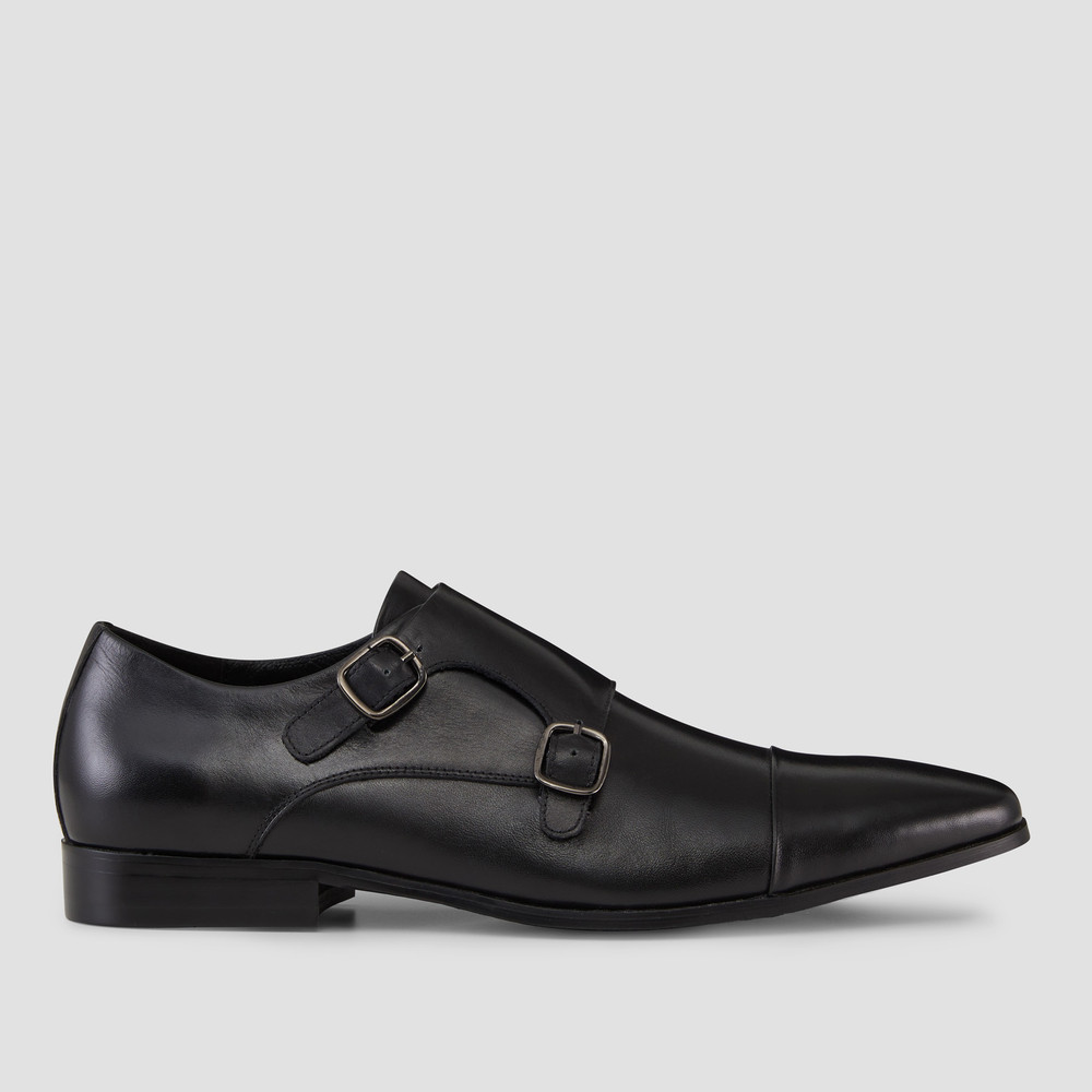 mens black double monk strap shoes