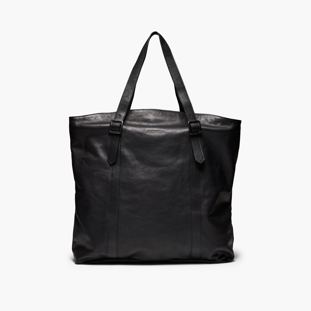 Borsa Black Leather Tote Bag