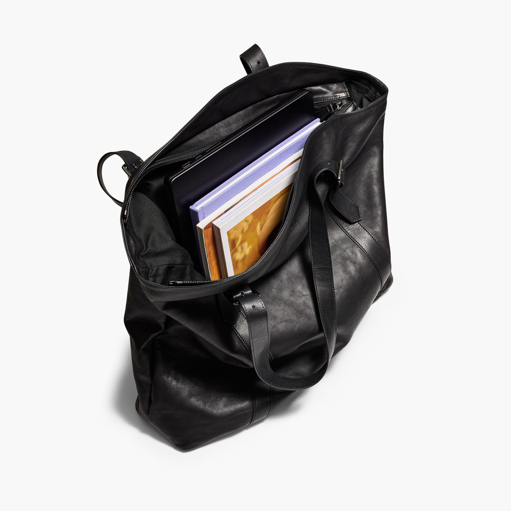 Borsa Black Leather Tote Bag