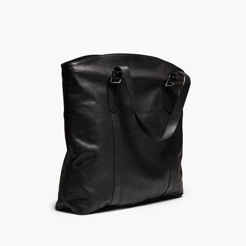 Borsa Black Leather Tote Bag