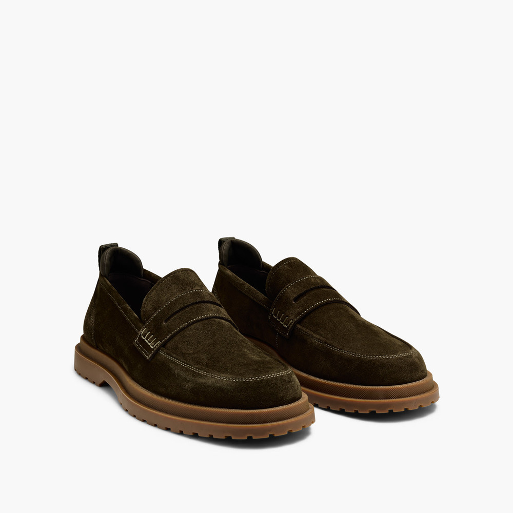 Radar Olive Suede Penny Loafers
