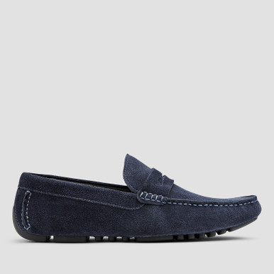 navy blue driving moccasins