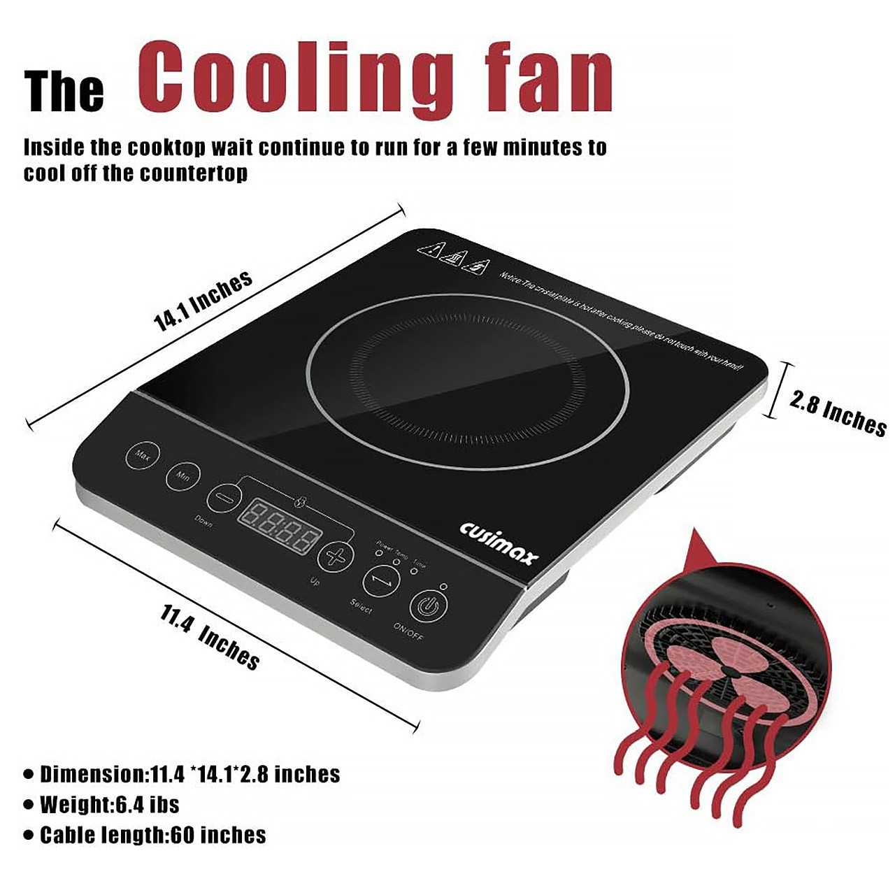 Cusimax 1800W Induction Cooktop dimensions