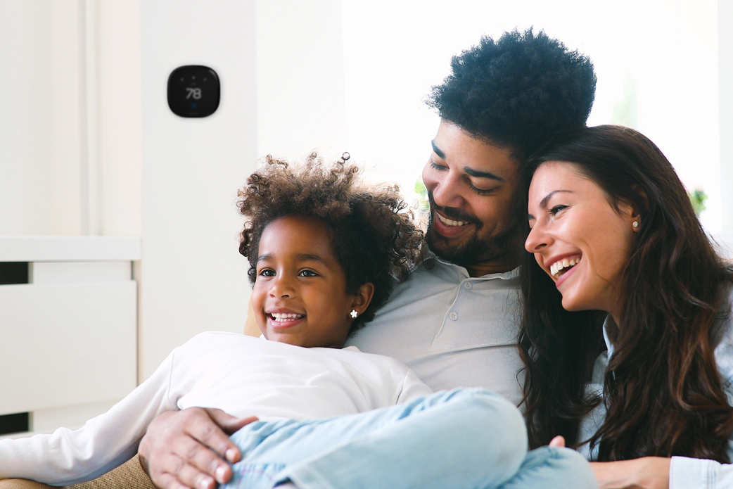 Family Enjoying Ecobee thermostat with speaker