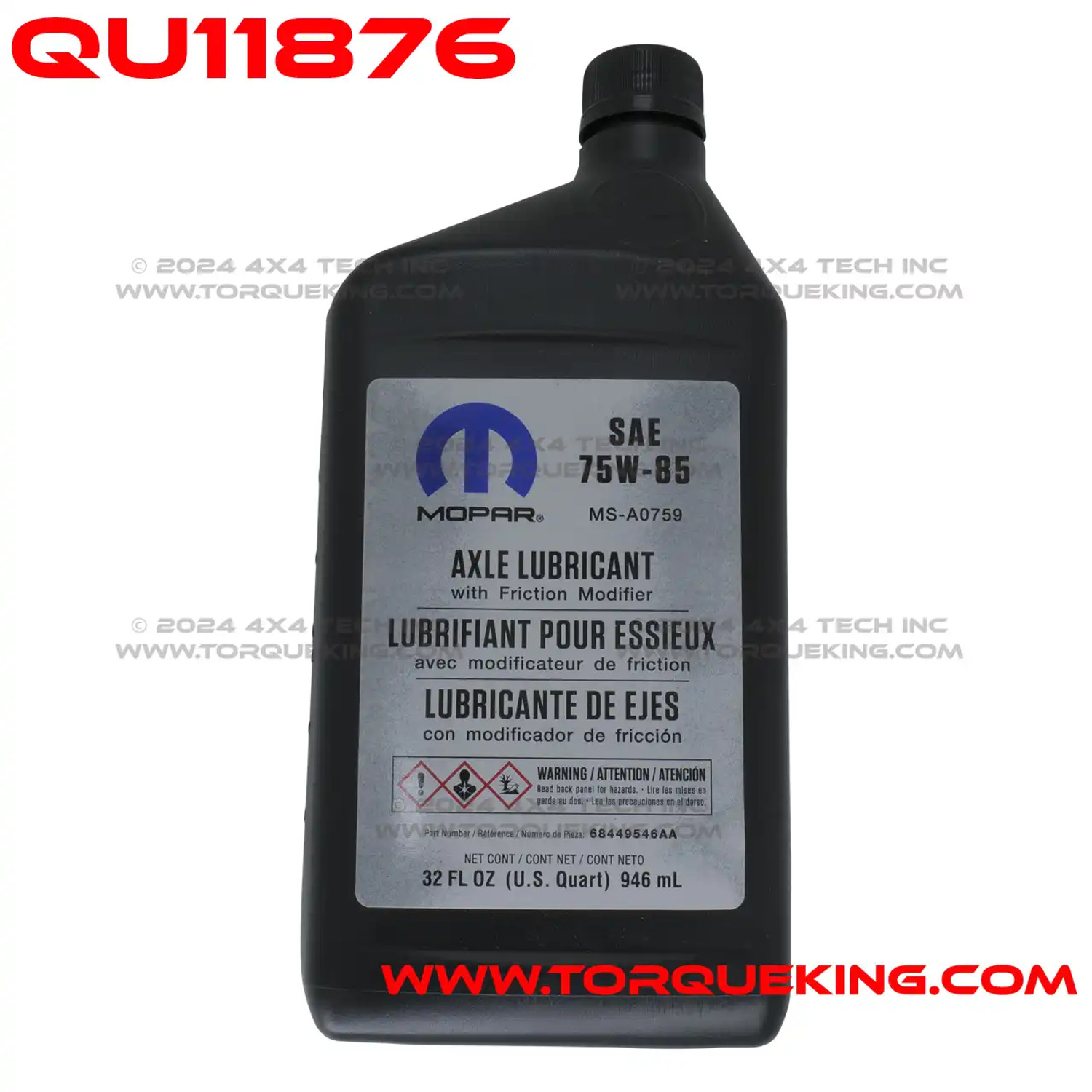 QU11876 Mopar 68449546AA 75w85 Rear Axle Lubricant | Torque