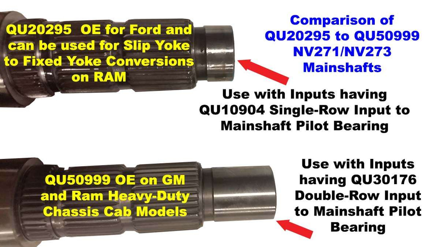 QU50999 Transfer Case Rear Output Shaft for NV273C, NV271D