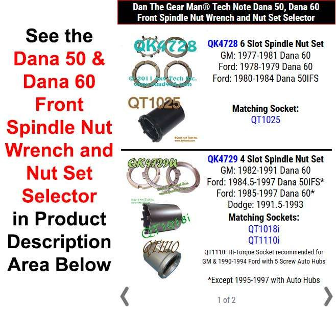 Dana 50 / Dana 60 Front Axle Spindle Nut & Spindle Nut Wrench Selector