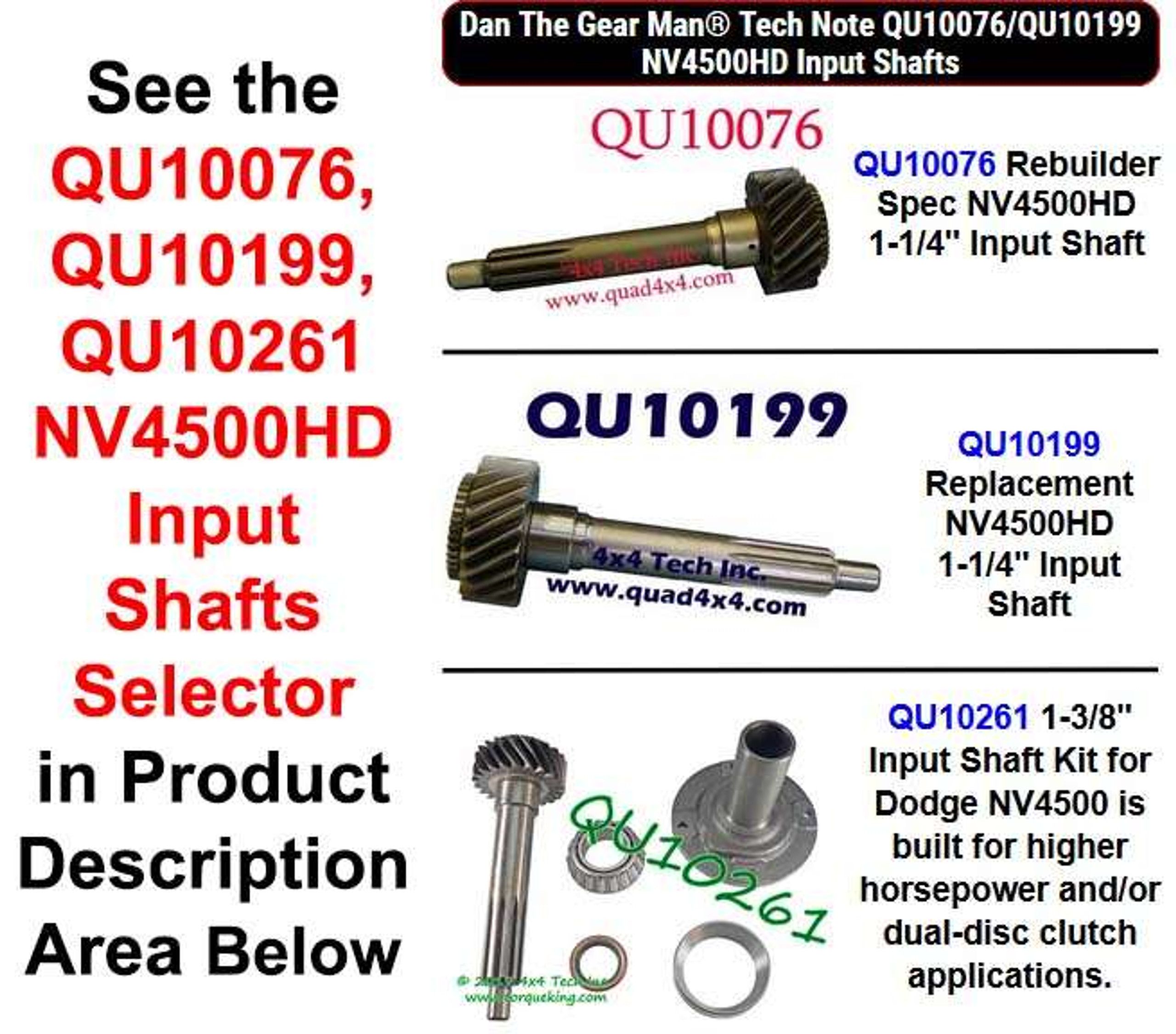 Input Shafts for 19942002 Dodge Ram NV4500 5 Speed