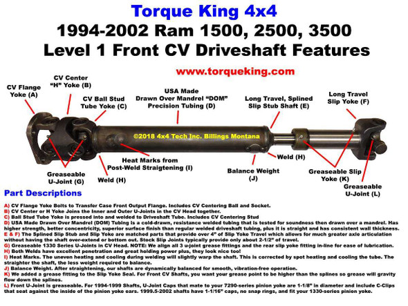 QU11428 CV Shaft 96-99 Auto Torque King 4x4