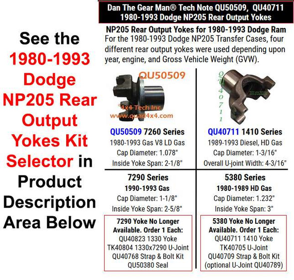 NP205 Transfer Case Yokes Selector for 1980-1993 Dodge Torque King 4x4