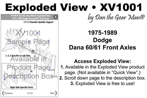 XV1001 Exploded View 1975-1989 Dodge W250, W350 Dana 60/61 Front Axle Torque King 4x4