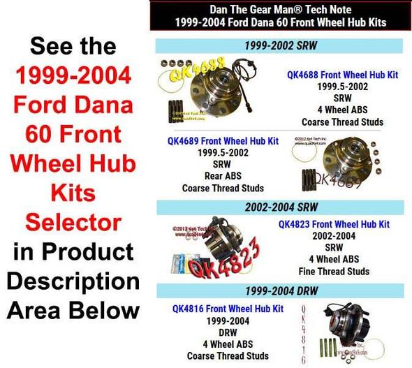 1999-2004 Ford Dana 60 Front Hub Kits Selector Torque King 4x4