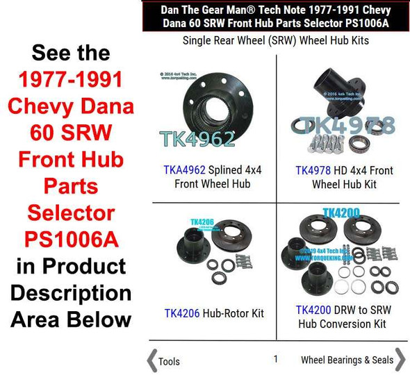1977-1991 Chevy & GMC D60 Front SRW Hub Selector PS1006A Torque King 4x4