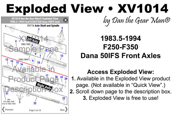 XV1014 1983.5-1994 Ford F250 Dana 50IFS Front Axle Exploded View Torque King 4x4