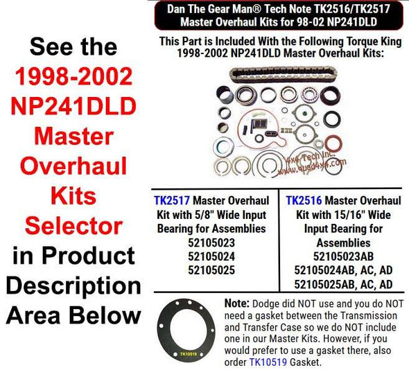 TK2516, TK2517 1998-2002 NP241DLD Master Overhaul Kits Selector Torque King 4x4