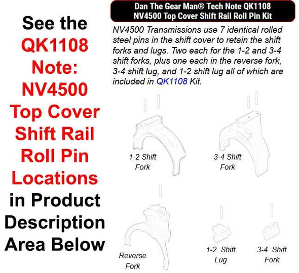 QK1108 NOTE NV4500 Top Cover Shift Rail Roll Pin Locations Torque King 4x4