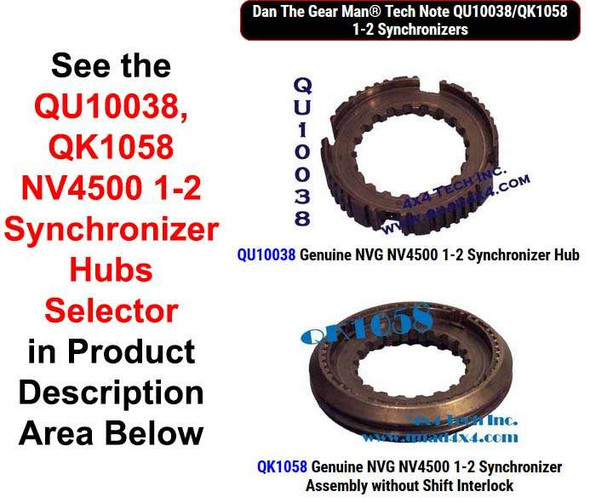 QU10038, QK1058 NV4500 1-2 Synchronizer Hubs Selector Torque King 4x4