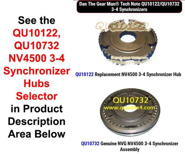 QU10122, QU10732 NV4500 3-4 Synchronizer Hubs Selector Torque King 4x4