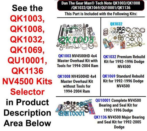 QK1003, QK1008, QK1032, QK1069, QU10001, QK1136 NV4500 Kits Selector Torque King 4x4
