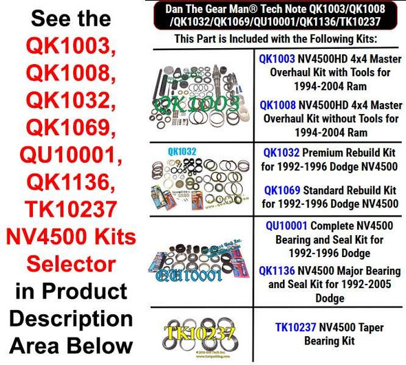 QK1003, QK1008, QK1032, QK1069, QU10001, QK1136, TK10237 NV4500 Kits Selector Torque King 4x4