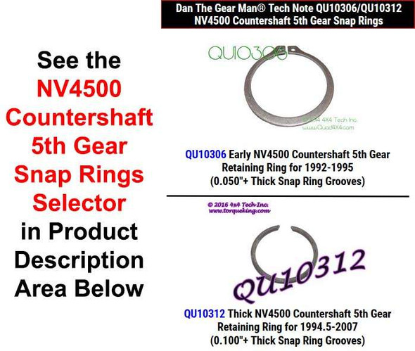 QU10306, QU10312 NV4500 Countershaft 5th Gear Snap Rings Selector Torque King 4x4