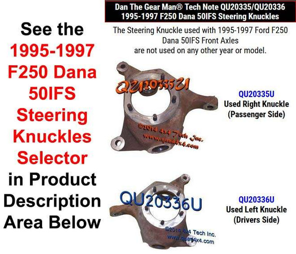 QU20335U, QU20336U 95-97 F250 Dana 50IFS Front Axle Steering Knuckles Selector Torque King 4x4