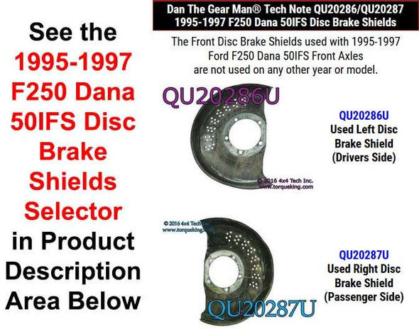 QU20286U, QU20287U 95-97 F250 Dana 50IFS Disc Brake Shields Selector Torque King 4x4