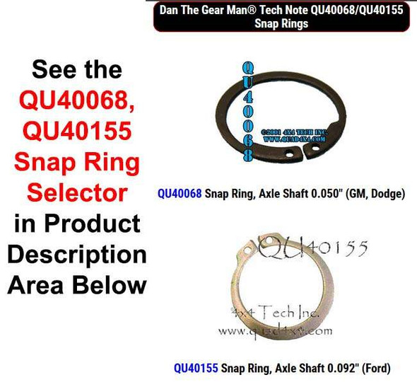 QU40068, QU40155 Axle Shaft Snap Rings Selector Torque King 4x4