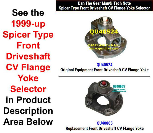 QU40524, QU40805 Spicer Type Front Driveshaft CV Flange Yoke Selector Torque King 4x4