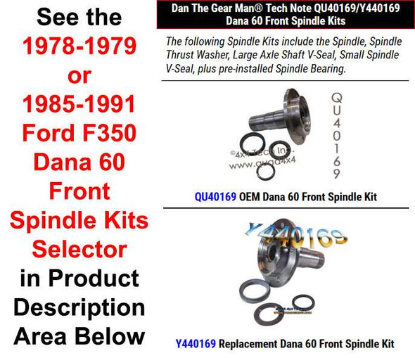 QU40169, Y440169 Dana 60 Front Spindle Kits Selector Torque King 4x4