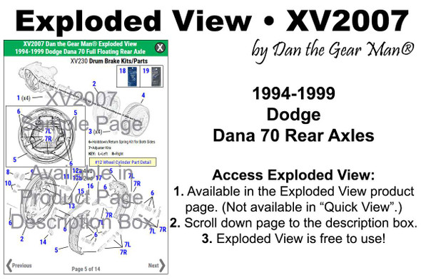 XV2007 1994-1999 Dodge Ram 2500 Dana 70 Rear Axle Exploded View Torque King 4x4