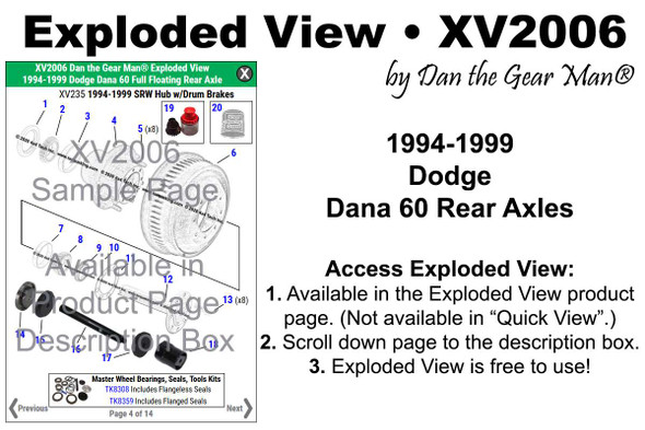 XV2006 1994-1999 Dodge Ram 2500 Dana 60 Rear Axle Exploded View Torque King 4x4