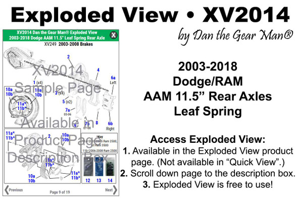 XV2014 2003-2018 Ram 2500, Ram 3500 11.5" Leaf Spring Rear Axle Exploded View Torque King 4x4