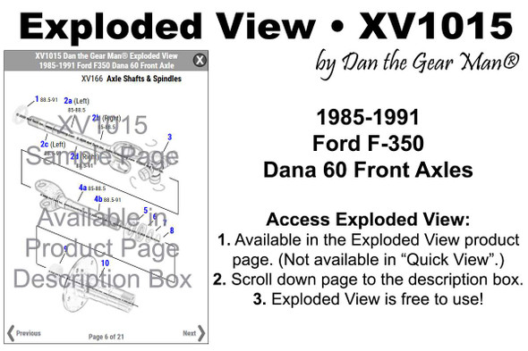 XV1015 Exploded View 1985-1991 Ford F350 Dana 60 Front Axle Torque King 4x4