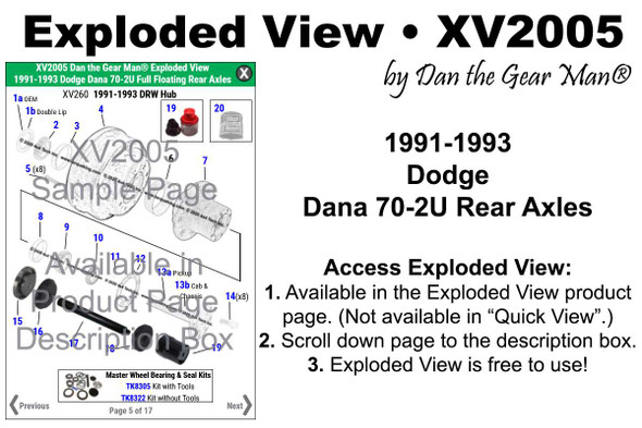 XV2005 1991-1993 Dodge Dana 70-2U Rear Axle Exploded View Torque King 4x4