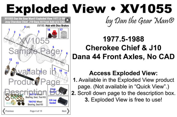 XV1055 1977.5-1979 Jeep Cherokee Chief, J10 Truck Dana 44 Front Axle Exploded View Torque King 4x4