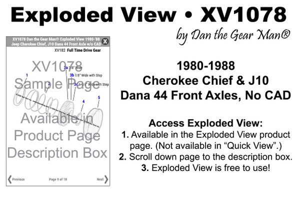 XV1078 1980-1988 Jeep Cherokee Chief, J10 Truck Dana 44 Front Axle Exploded View