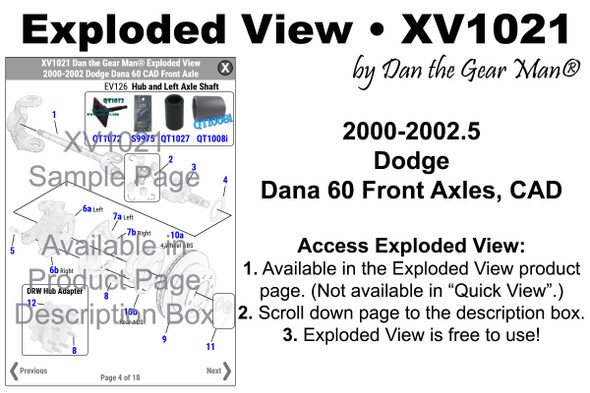 XV1021 2000-2002 Dodge Ram 2500/3500 Dana 60 CAD Front Axle Exploded View