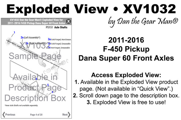 XV1032 2011-2016 Ford F450 Pickup Dana Super 60 Front Axle Exploded View