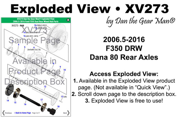 XV273 2006.5-2016 Ford F350 Dana 80 Dual Rear Wheel Hub Exploded View Torque King 4x4