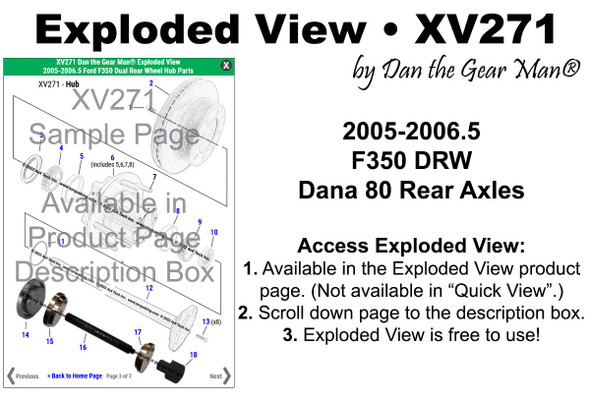 XV271 2005-2006.5 Ford F350 Dana 80 Dual Rear Wheel Hub Exploded View Torque King 4x4