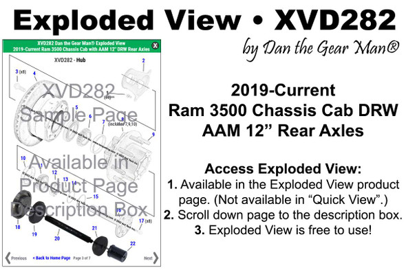 XVD282 2019-up Ram 3500 Chassis Cab DRW Hub AAM 12" Exploded View Torque King 4x4