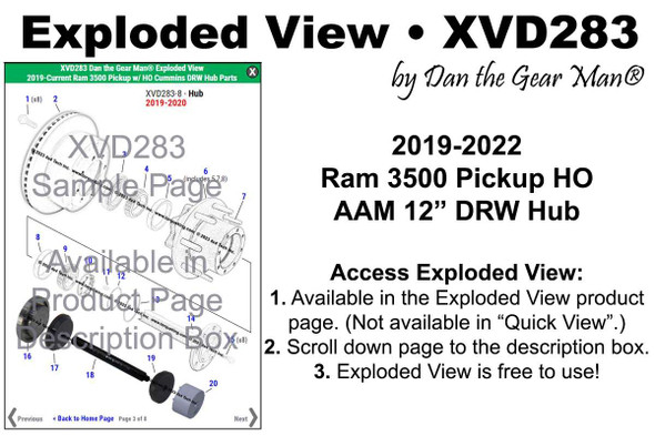 XVD283 2019-up Ram 3500 Pickup HO DRW Hub AAM 12" Exploded View Torque King 4x4