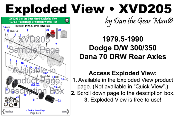 XVD205 1979.5-1990 Dodge Dana 70 DRW Hub Exploded View Torque King 4x4