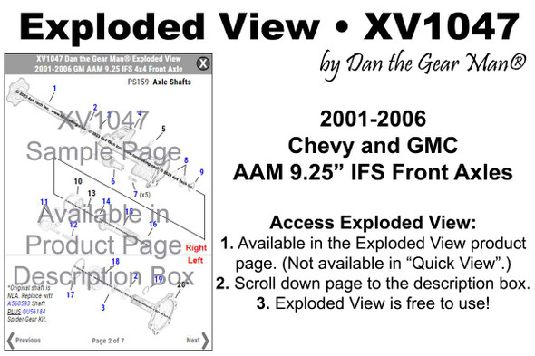 XV1047 2001-2006 GM AAM 9.25" IFS 4x4 Front Axle Exploded View Torque King 4x4