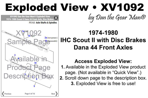 XV1092 1974-1980 IHC Scout II with Dana 44 Front Axles, Disc Brakes, Exploded View Torque King 4x4