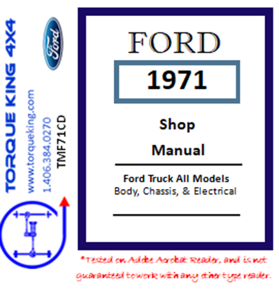 TMF71CD 1971 Ford Factory Shop Manual on CD for Truck Torque King 4x4