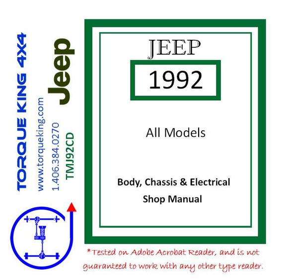 TMJ92CD 1992 Jeep All Models Factory Service Manual on CD Torque King 4x4