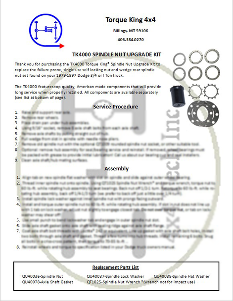 INSTRUCTIONS-DOUBLE SPINDLE NUT Torque King 4x4